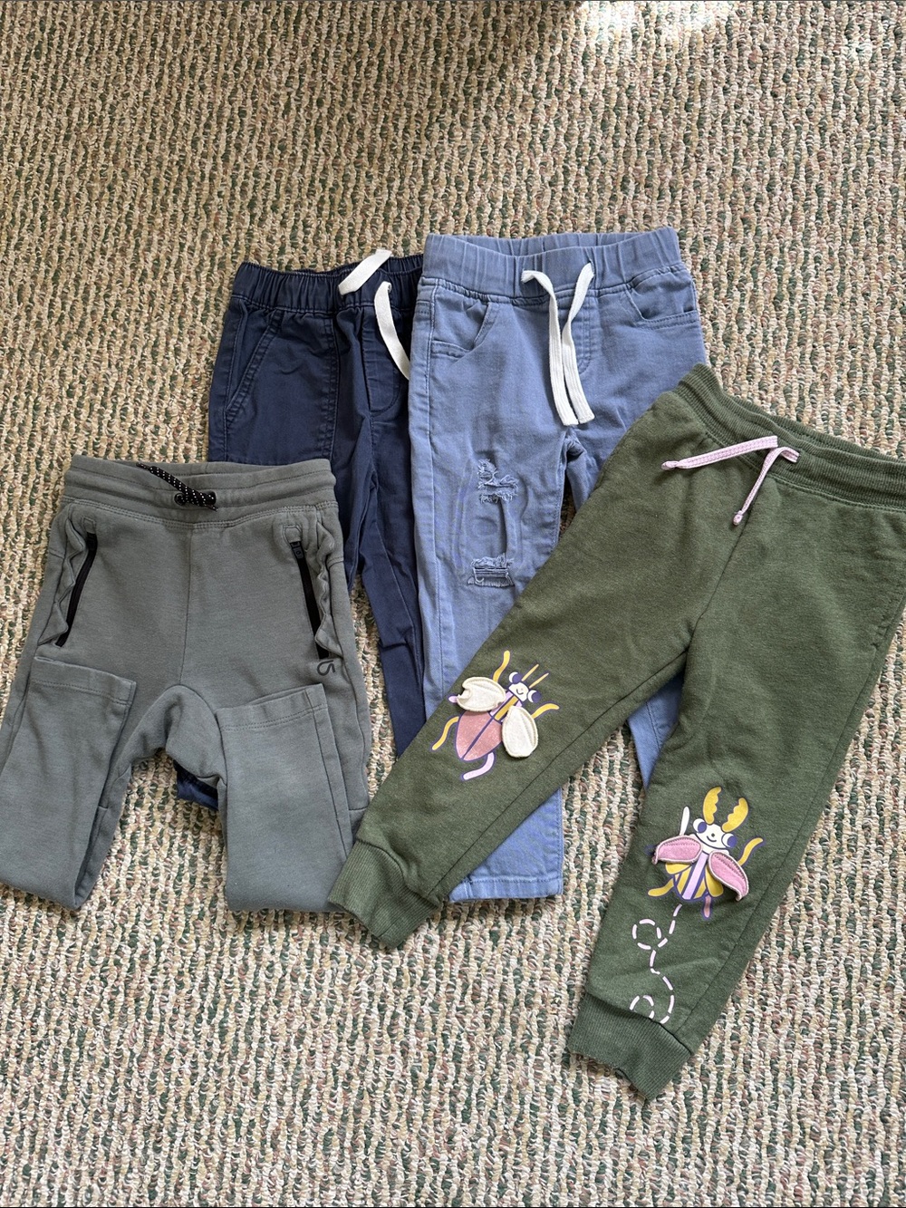 Kids Jogger Pants Bundle - Olive Green, Gray, Navy & Light Blue